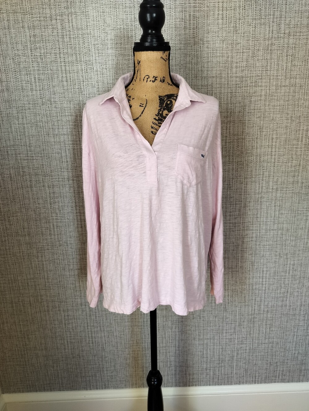 Vineyard Vines Pale Pink Long-Sleeve 💯 Cotton Polo Shirt Suze XL Y